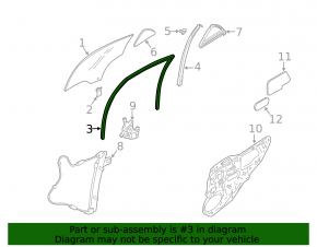 Rear left glass seal Mazda6 03-08