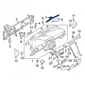 Upper central dashboard trim for Ford Fusion mk5 17-20 black