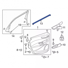 Glass seal inside rear left door Ford Edge 15-