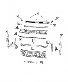 Windscreen wiper grille plastic Chrysler 200 15-17