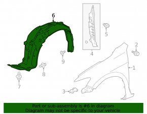 Front right fender liner Honda Accord 16-17 2d