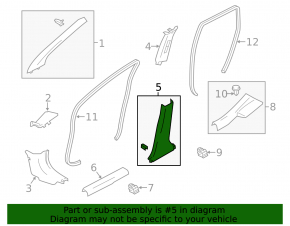 Center pillar trim lower left Nissan Versa Note 13-19 black