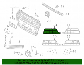 Right front bumper grille for Audi A7 16-18, black, without fog lights