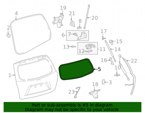 Rubber seal for glass of the trunk door Toyota Highlander 08-13