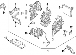 The bare heater housing of the Hyundai Santa Fe 24-26 HEV air conditioner