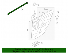 Inner glass seal for the rear left door of a Kia Sorento 21-23 HEV, PHEV