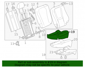 Right rear seat cushion for Chevrolet Volt 11-15, black cloth, broken foam, needs cleaning