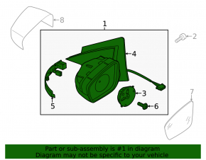 Left side mirror assembly for VW Passat B7 12-15 USA, type B7, 5 pins