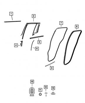 Rear left side door seal for Jeep Grand Cherokee WL 21-25 rear