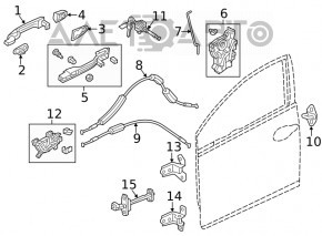 Honda Civic X FC 16-21 4d front left door handle mechanism with rod