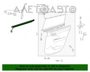 Glass seal inside rear left door Toyota Highlander 20-