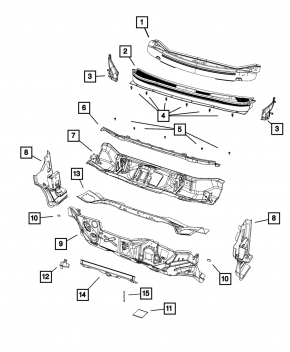 Jeep Cherokee KL 14-23 plastic windshield wiper grille without caps