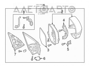 Side mirror right Acura MDX 14-16 14 pins, dimming, turn signal, silver, scratches