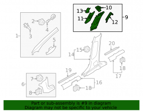 Left center pillar trim, upper belt, Kia Sportage 23-26, gray