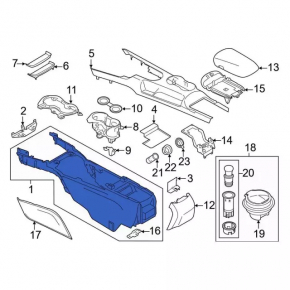Central console armrest and cup holders Ford Mustang mk6 15- assembled leather black