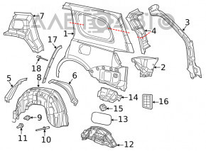 Rear left wing arch seal Jeep Grand Cherokee WK2 11-21 on the body, scratches