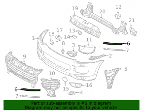 Front bumper grille trim right Porsche Cayenne 958 15-17 rest, upper, black