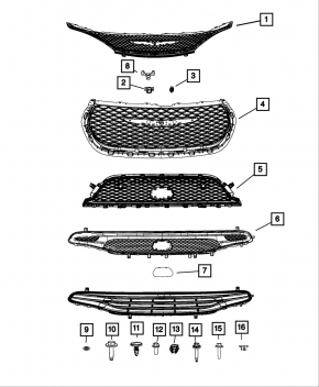 Chrysler Pacifica 17-24 radiator grille assembly without chamber, poke