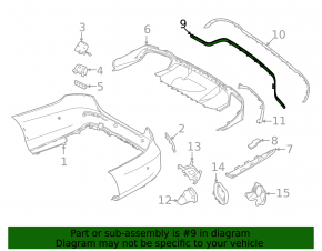 Mercedes W213 E 17-20 chrome rear bumper molding, AMG pack, crack, scratches, broken mount