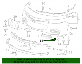 Lower left bumper molding Chevrolet Malibu 16-18 pre-restoration for DRL