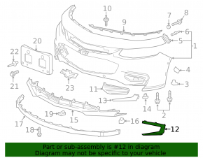Lower left bumper molding for Chevrolet Malibu 16-18 pre-restored models without DRL