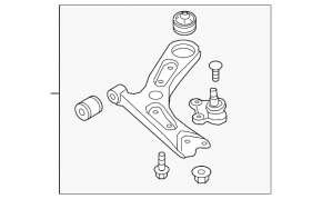 The lower front left control arm of a Hyundai Elantra AD 17-20 lacks a ball joint and has a torn silent block.