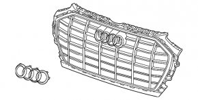 Radiator grill Audi Q5 80A 18-20 complete, with emblems, chrome, black gloss, without parking sensors