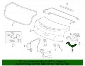 Left trunk lid hinge trim for a 1998 Cadillac ATS