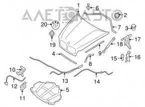 Hood release cable BMW X5 X6 E70 E71 07-13 front