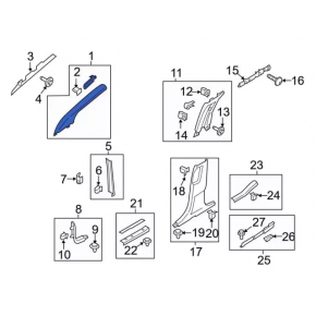 Front pillar trim middle right Ford Edge 15- black