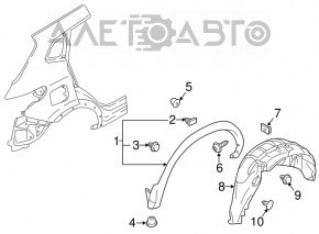Rear left fender liner Nissan Rogue Sport 17-22, broken fastener