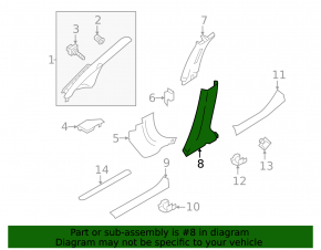 Front pillar trim lower right Nissan Leaf 18- black scratch