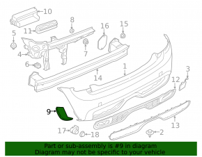 Lower left rear bumper trim for Mini Cooper 14-21 S model, without parking sensors