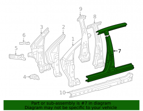 The left center pillar of a Toyota Prius 2009 (04-09) has been cut off.