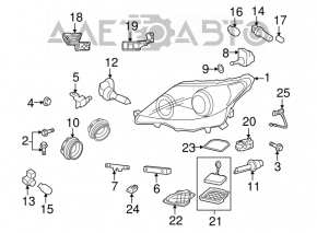 Left front headlight for a Lexus LS460 07-09 pre-restyling model, without headlight washers