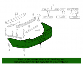 Mitsubishi Galant 2004-2006 bare rear bumper