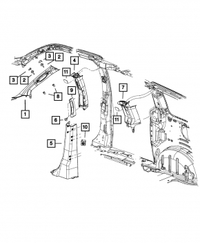 Front pillar trim right Dodge Grand Caravan 11-15 gray