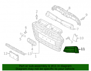 Right front bumper grille for Audi A3 8V 17-20, with matte chrome insert