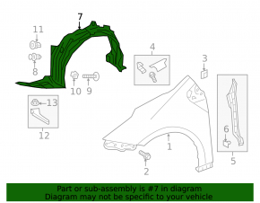 Front left fender liner Toyota Prius 50 16-