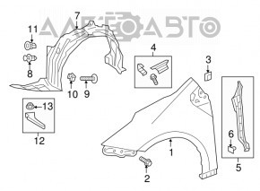 Front left fender liner Toyota Prius 50 16-18, fastener torn off