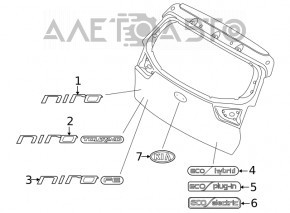 The emblem inscription NIRO on the trunk door of the Kia Niro 17-22 is swollen in chrome