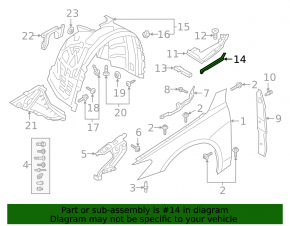 Hood-wing seal, center left, Audi A6 C8 19-25