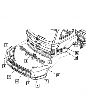 Bare rear bumper Dodge Durango 11-13 for parking sensors and BSM, white, cracked mount