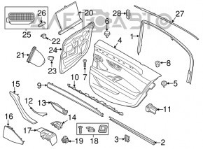 Door trim card rear right BMW 5 F10 11-16 leatherette black with curtain