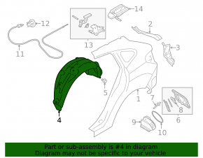 Rear right fender liner Subaru XV Crosstrek 13-17 tears