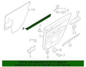 Subaru Outback 10-14 center rear left door glass molding