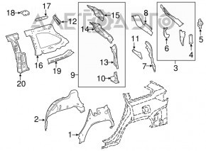 Left tailgate bumper Toyota Highlander 14-19 body