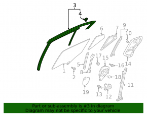 Upper rear left door molding with glass seal Mazda 3 19-26 5d