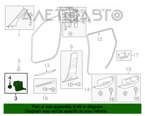 Toyota Highlander 14-19 black lower right front pillar trim