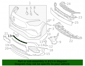 Upper center front bumper molding for Mercedes GLA 35/45 21-23 AMG pkg